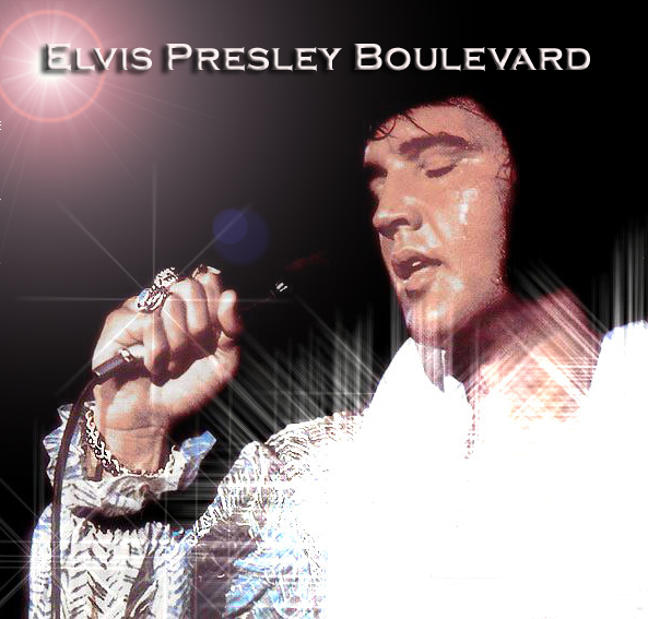 Porträt eines Sängers mit Elvis Presley Boulevard im Hintergrund.